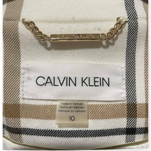 Vintage Calvin Klein Women's Plaid Single-Button Cream Tailored Blazer Size 10 - Picture 4 of 4